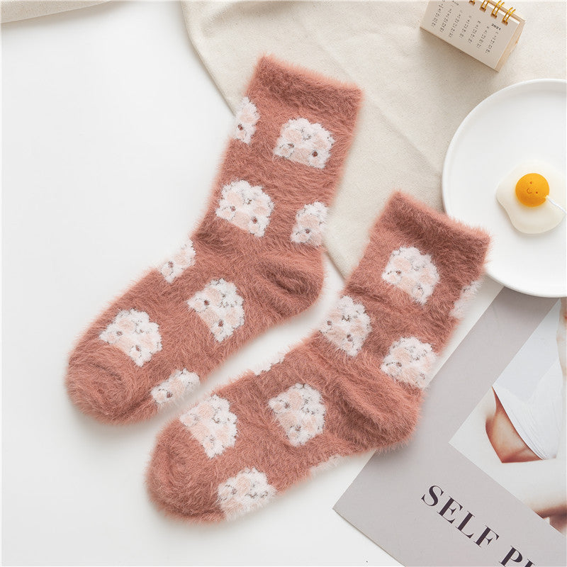 Mink Fleece Socks Coral Fleece Female Cartoon Animal