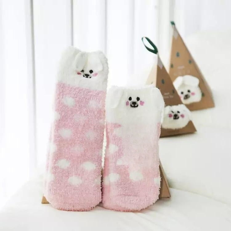 Coral Fleece Tube Winter Thickened Women's Christmas Stockings Cute Cartoon Maternity Socks