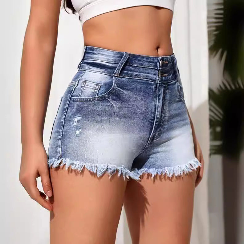 High-waisted Washed Denim Hot Shorts For The Street
