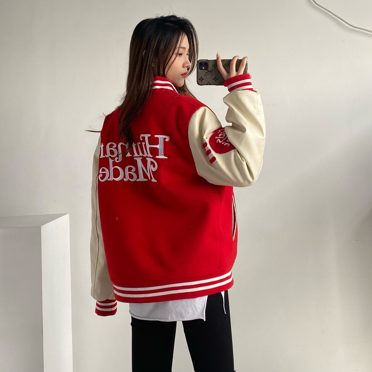 Fashion Cotton Love Leather Sleeve Baseball Uniform