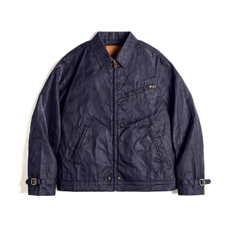 American Retro Four-generation Canvas Oil Wax Jacket Amekaji Tough Guy Zipper Short Coat