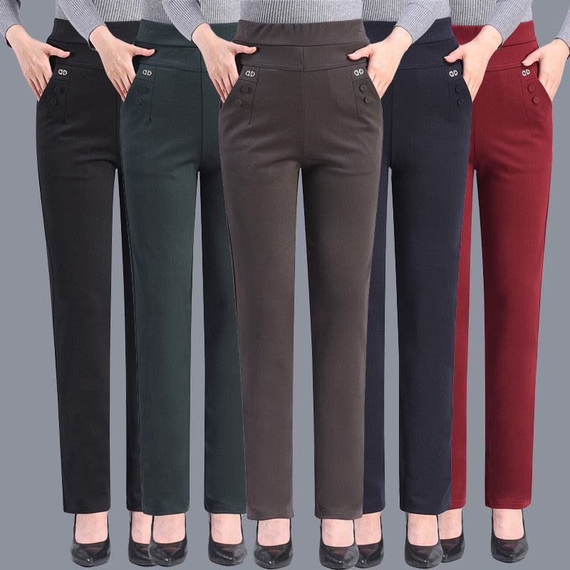 Middle-aged Women's Pants Loose High Waist Straight Casual