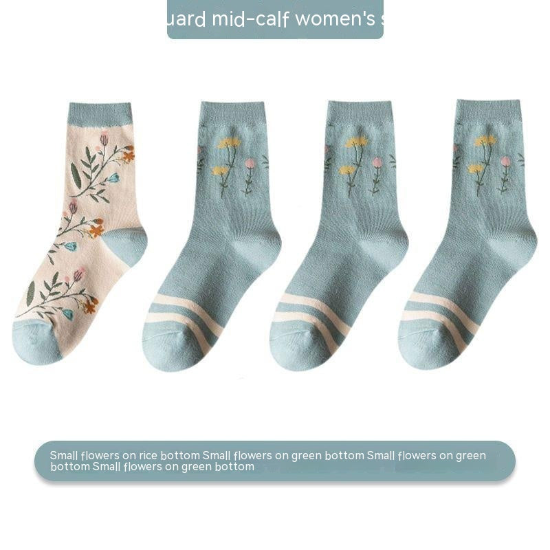 Women's Versatile Leisure Pure Cotton Mid-calf Length Socks Sweat Absorbing And Deodorant