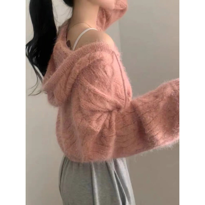 Soft Glutinous Niche Zipper Hooded Thickened Sweater