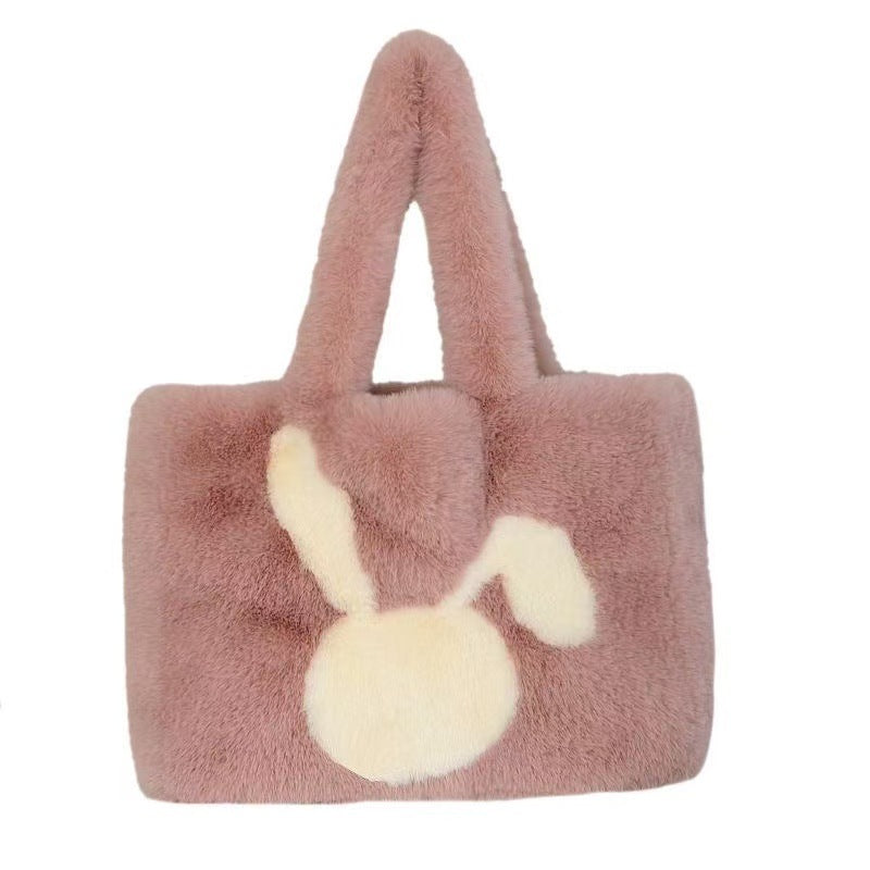New Cute Rabbit Head One-shoulder Portable Plush Bag