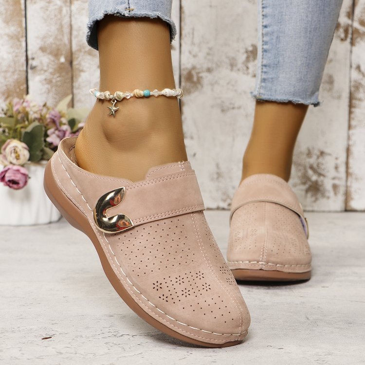 European And American Closed Toe Metal Hollow Women's Shoes