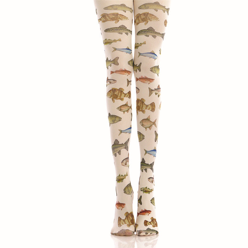 Color Tropical Fish Printed Pantyhose Stockings