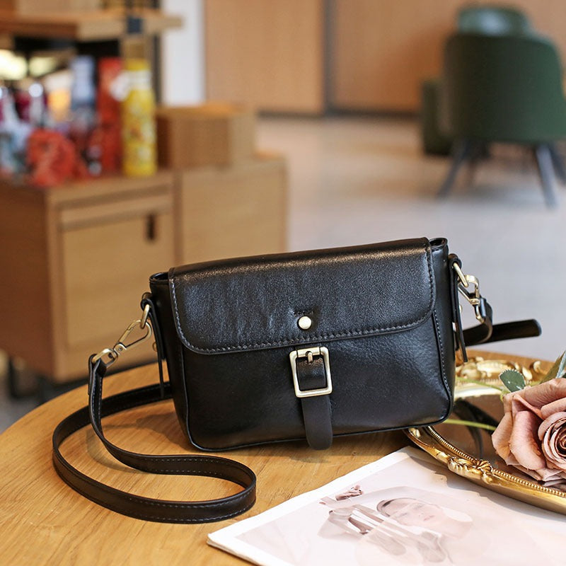 Retro Easy Matching Casual Crossbody Top Layer Vegetable Tanning Leather Shoulder Small Square Bag