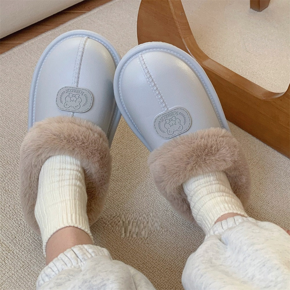 Indoor And Outdoor Fleece-lined Warm And Comfortable Cotton Slippers Waterproof Female Winter