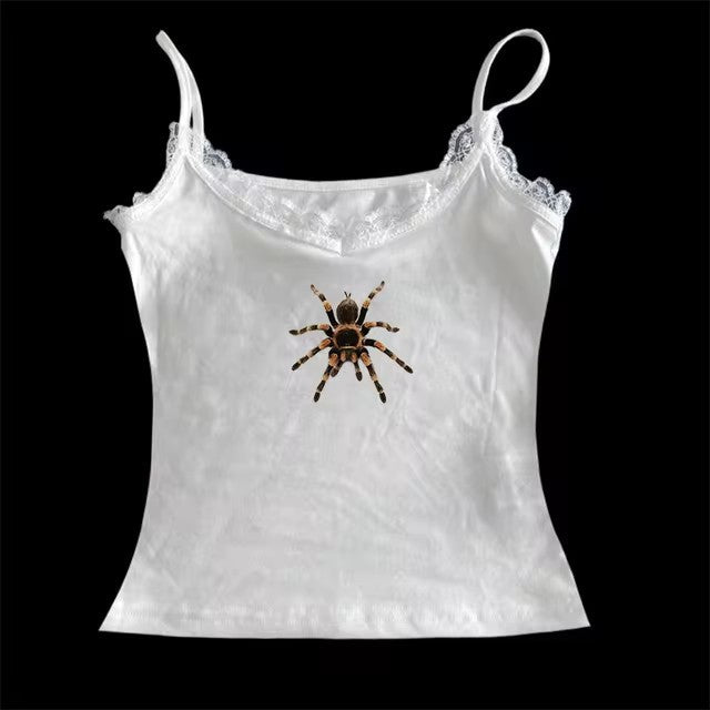 Cute Spider Print Pattern Lace White Lace American Style