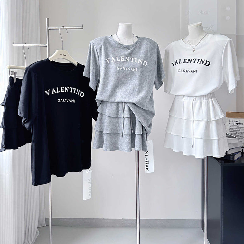 Youthful Two-piece Set Relaxed-fit T-shirt Skirt