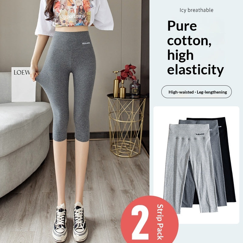 Women's Gray Pure Cotton High-Waist Cropped Leggings
