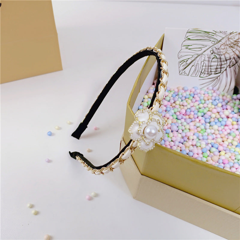 Fashion Chain Pearl Flower Dripping Hair Band
