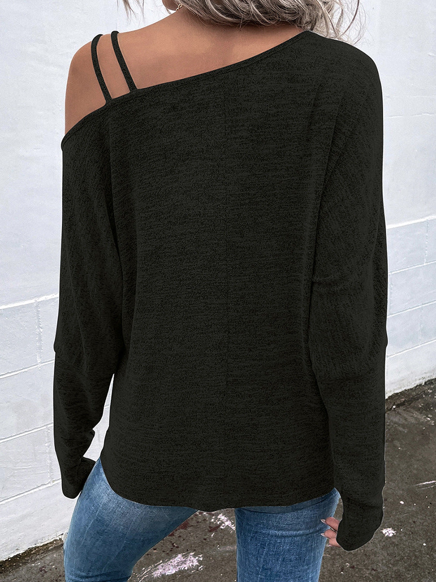 Off-the-shoulder Lace Up All-match Slim Fit Slimming Sweatshirt