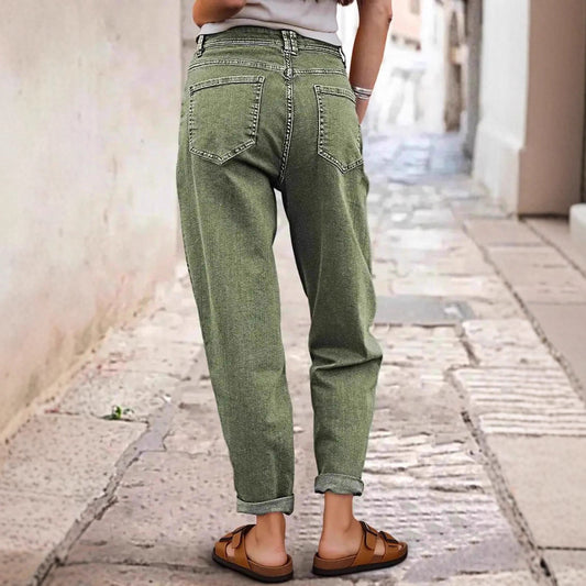 European And American-style Stretch Mid-rise Straight-leg Jeans