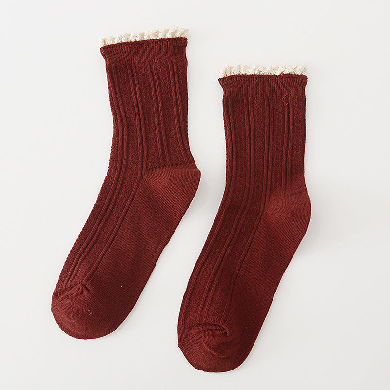 Autumn And Winter Socks Women's Japanese College Style Lace