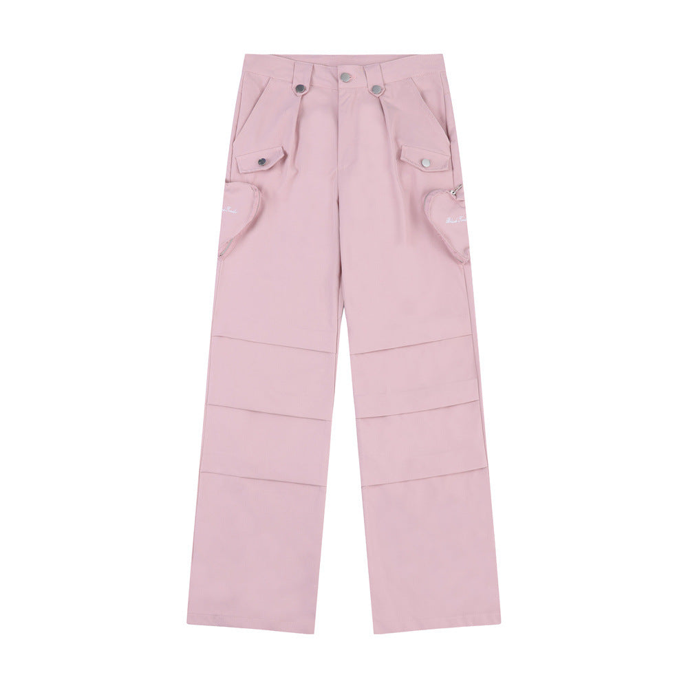 High Street Niche Pleated Three-dimensional Zipper Pocket Loose-fitting Wide-leg Trousers