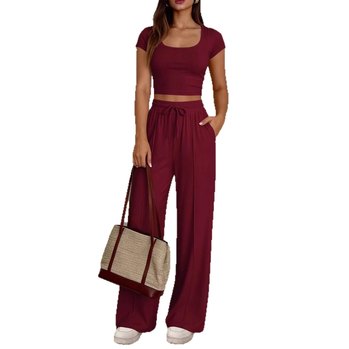 Y2K 2-piece Short-sleeve And Long-pants Set For Women