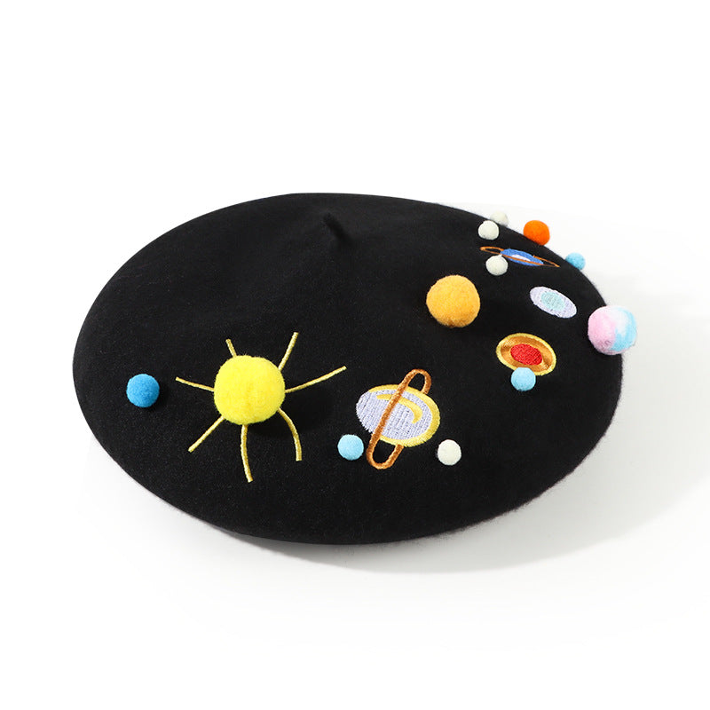 Sweet And Cute Planet Wool Blend Beret