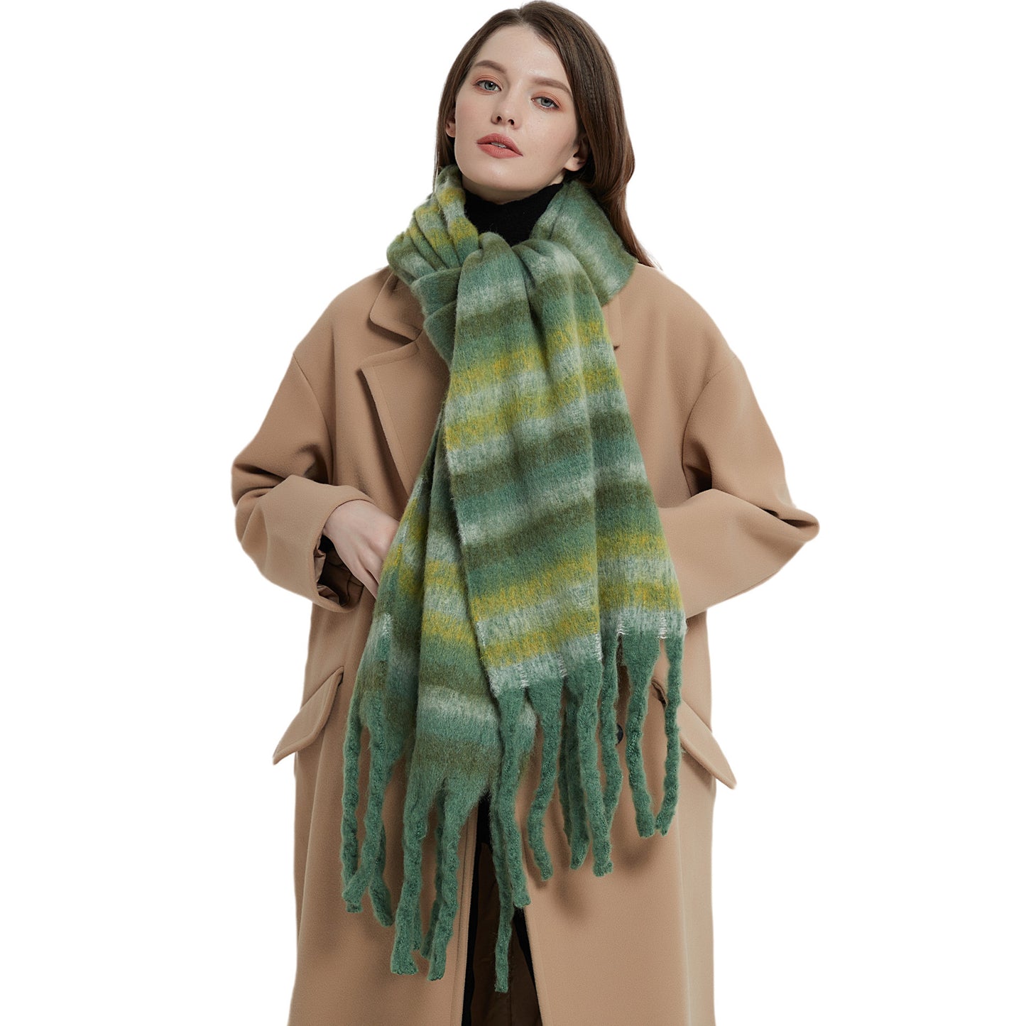 European And American Winter Thickened Circle Yarn Thick Braid Tassel Striped Scarf Shawl