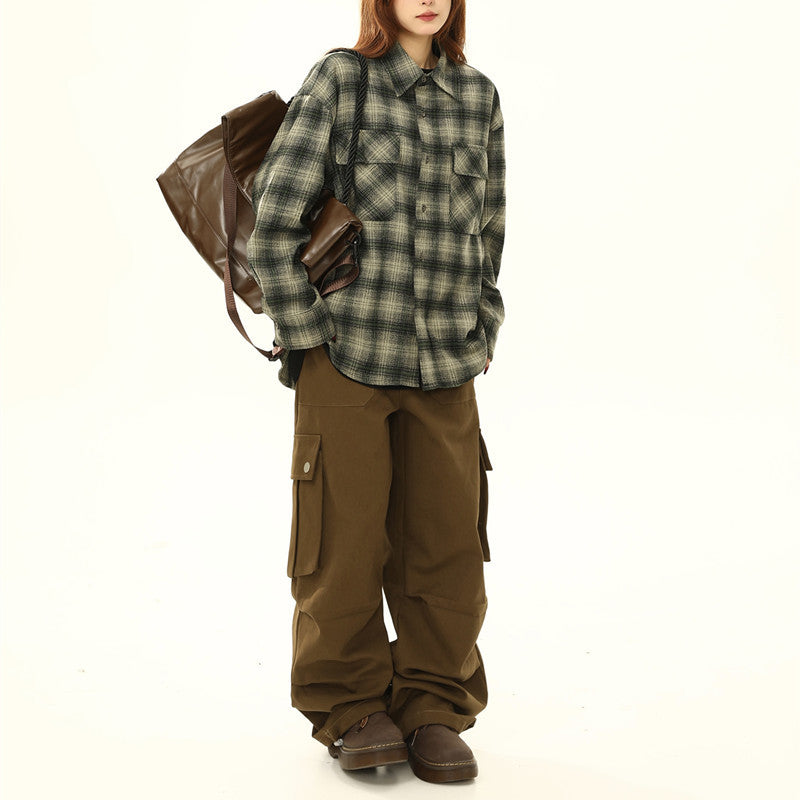 Womens Retro Ombre Lazy-Style Sophisticated Plaid Blouse