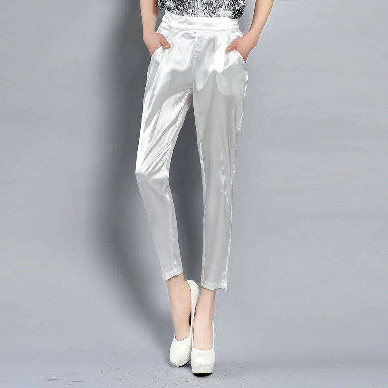 Nine-point Pants Casual Plus Size Stretch Satin Women's Trousers