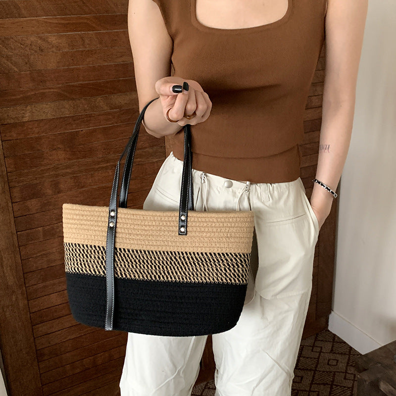 Hand Woven Vegetable Basket Versatile Beach Bag