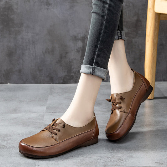 Leather Color Stitching Deep Mouth Women's Shoes