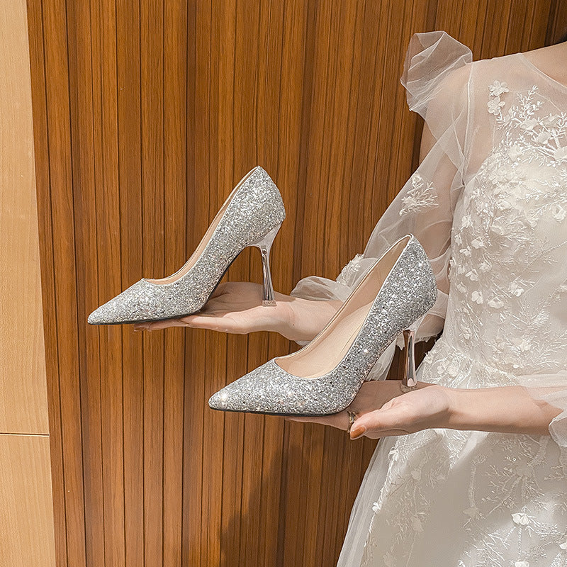 Wedding Dress Two-way Bridal Crystal High Heel Wedding Shoes