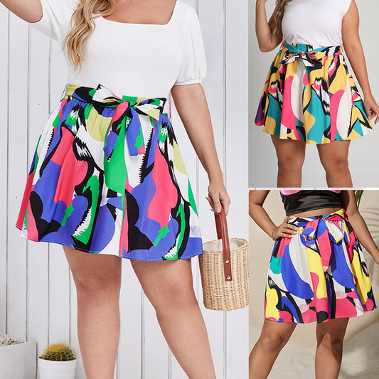 Women's European And America Puzzle Print Skirt Elastic Waist