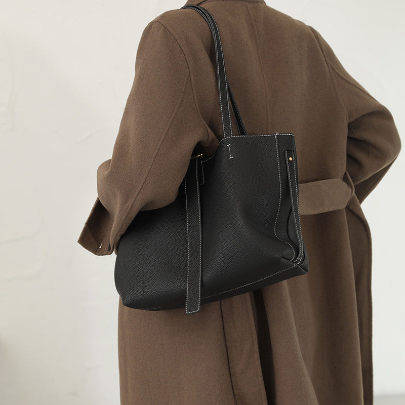 Leather Handbag With Premium Feel And Large Capacity