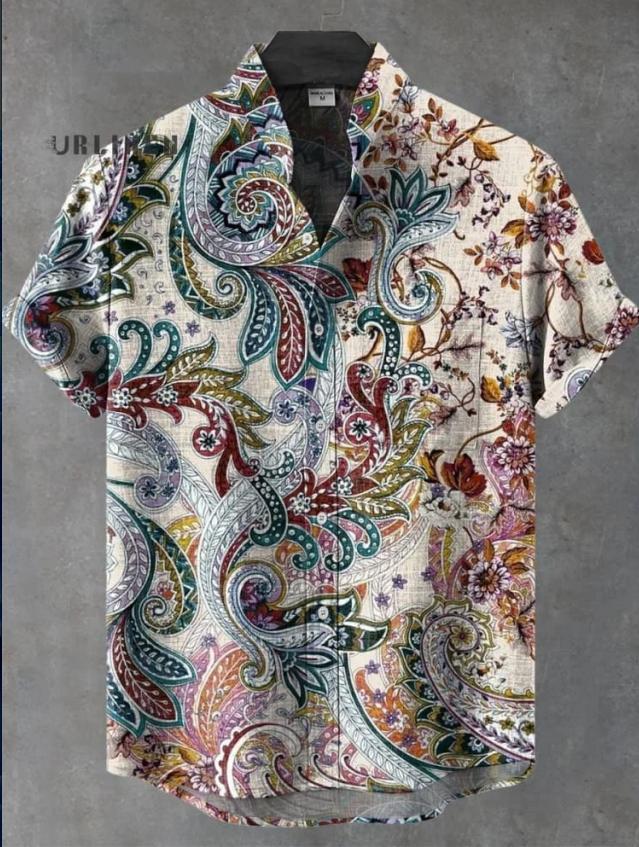 Pattern 3D Digital Printing Loose Trendy Short Sleeve Stand Collar Cardigan Shirt