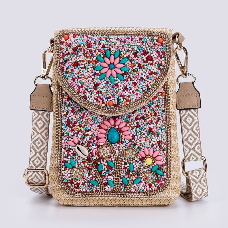 Rice Bead Bag Woven Women's Shoulder