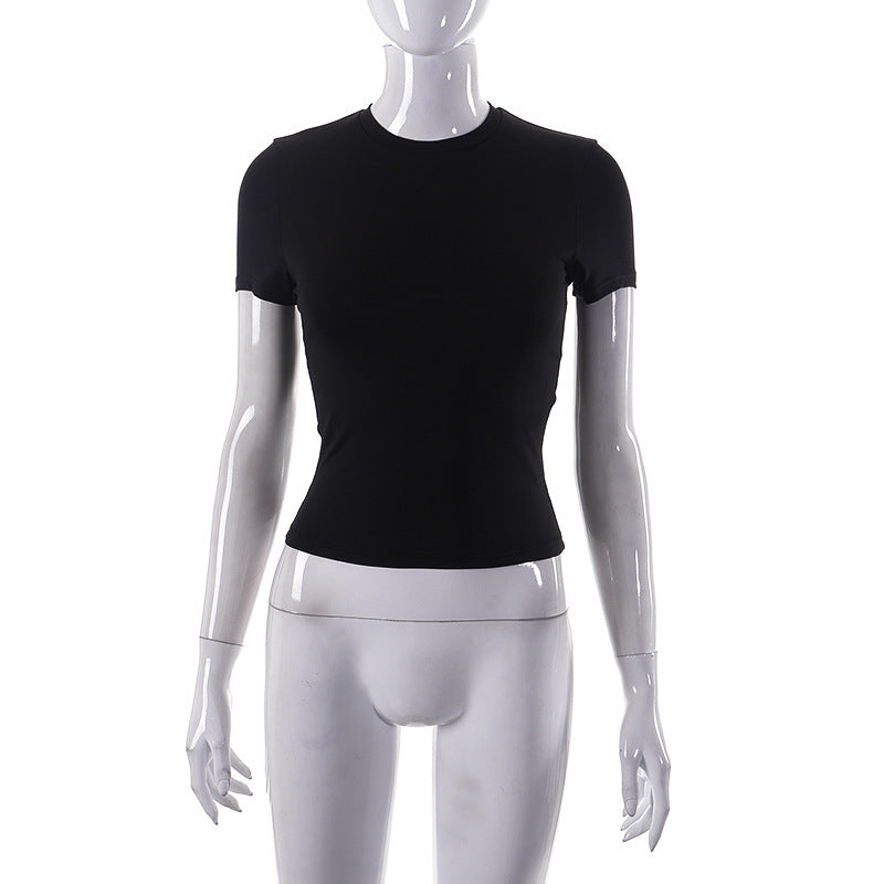 Solid Color Round Neck Short Sleeves Basic