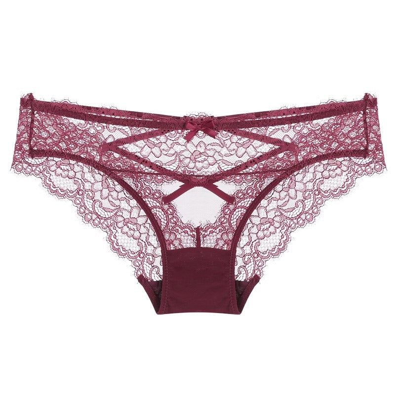 Cross Hollow Girl Transparent Low Waist Women's Briefs Breathable