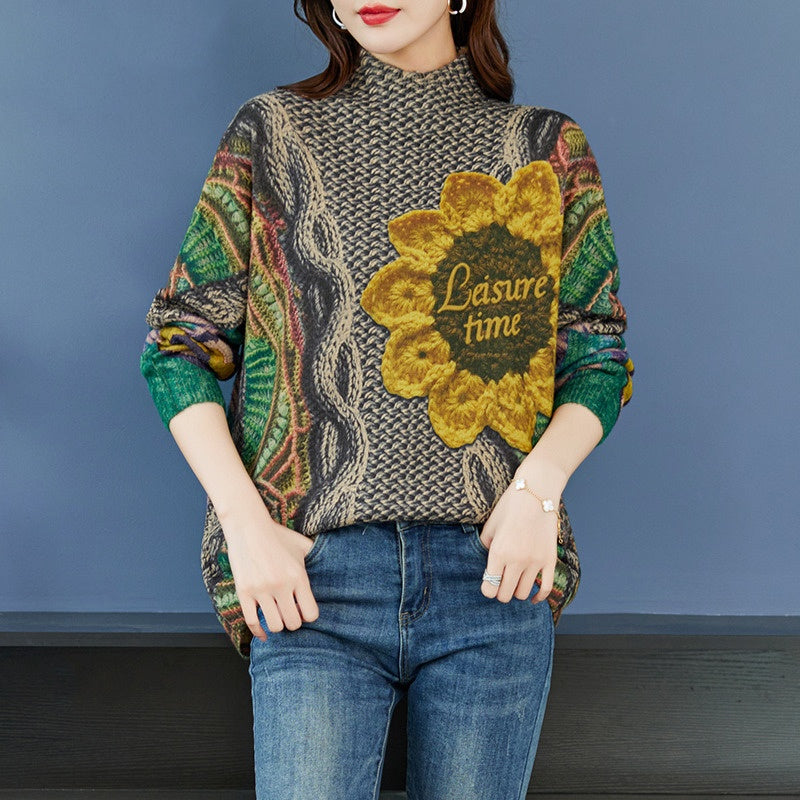 Plus-sized Fashion Personalized Printing Knitted Pullover Sweater