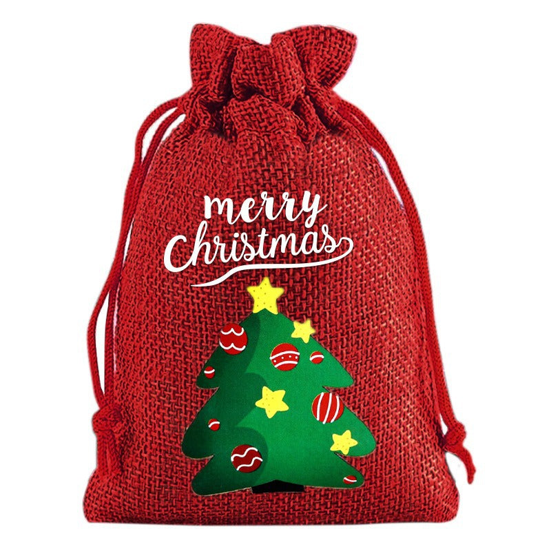 Christmas Linen Drawstring Bag