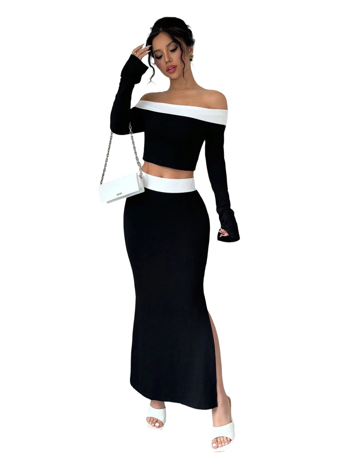 Sexy Off-Shoulder Color-Block Two-Piece Dress For Women