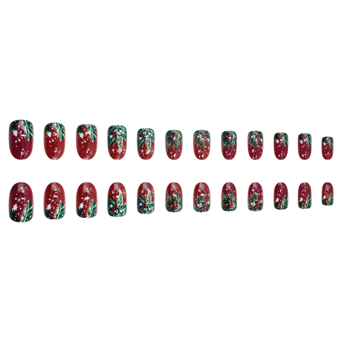 Christmas Flashing Red Short Oval Christmas Tree Fruit Pattern Design Wearable Nails