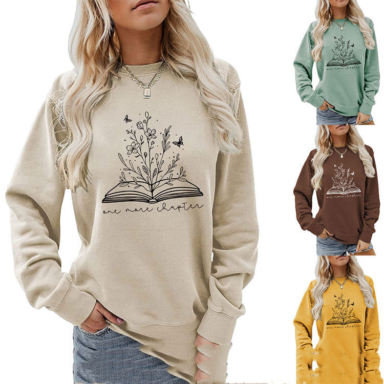 Rund Hals Enkel Langærmet Løs Sweatshirt til Kvinder med Bogstaver
