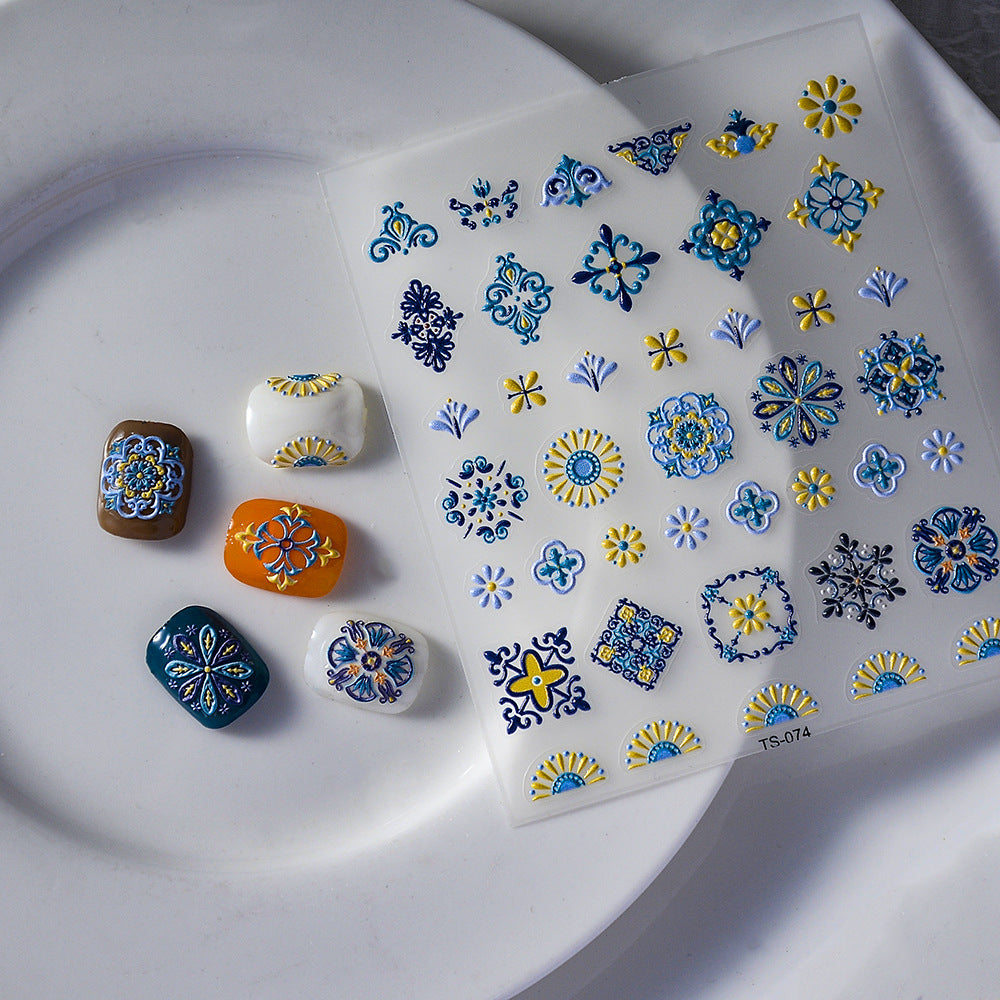 5D Three-dimensional Painted Ethnic Style Nail Sticker