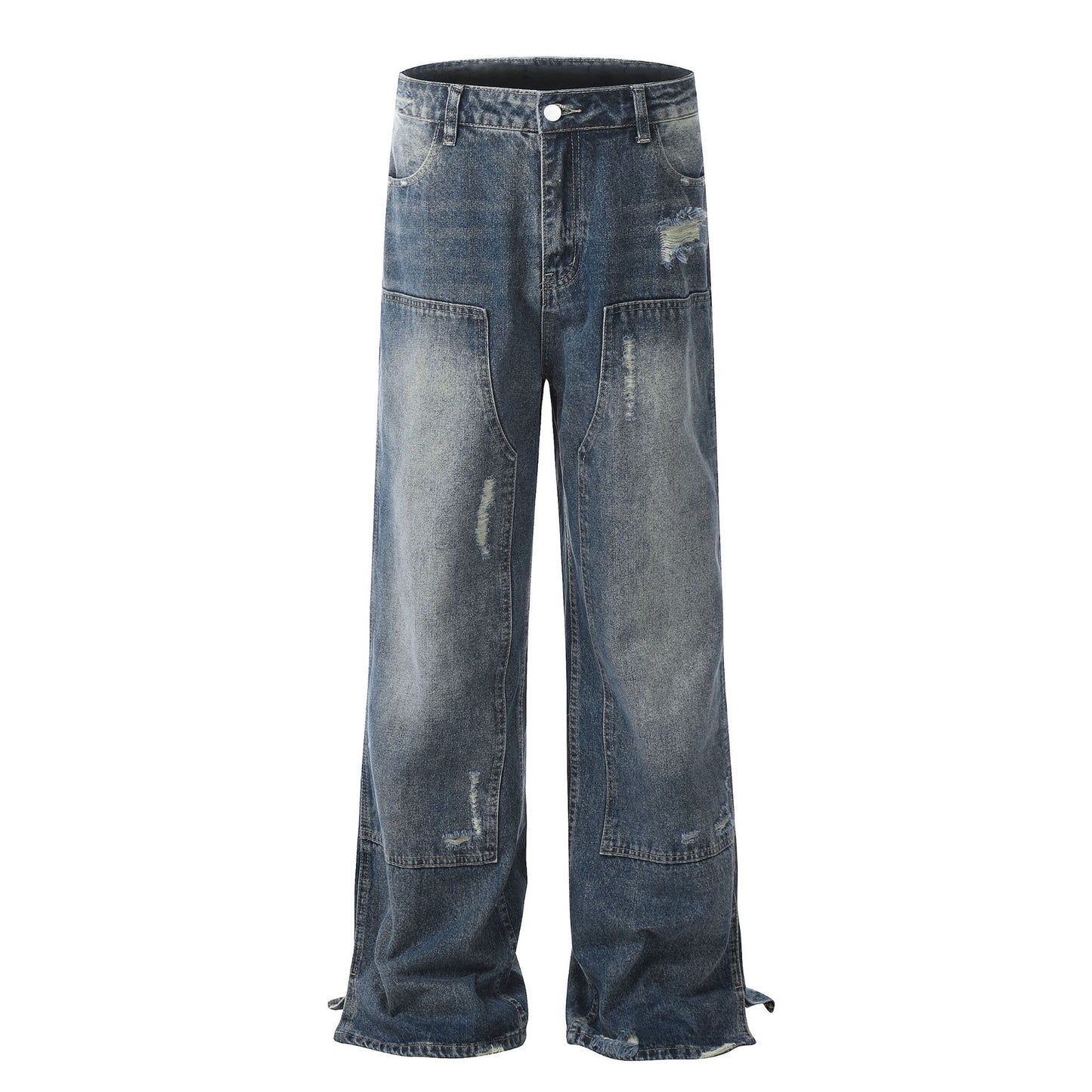 Washed And Frayed High Street Jeans Stitching American Straight
