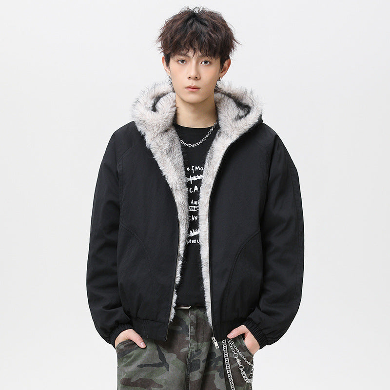 Mens Retro Fleece Lined Collar Cotton Padded Jacket