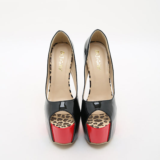 Women's Fish Mouth Cutout High Heel Patent Leather Sandals