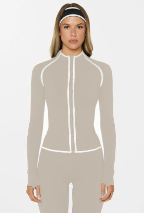 Bare-feel Yoga Jacket With A Stand-up Collar Long Sleeves And Designed For Cycling