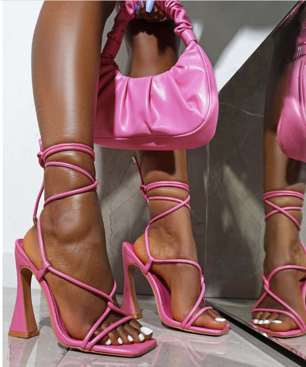 Women's Roman Strappy Chunky High-heeled Square-toe Sandals