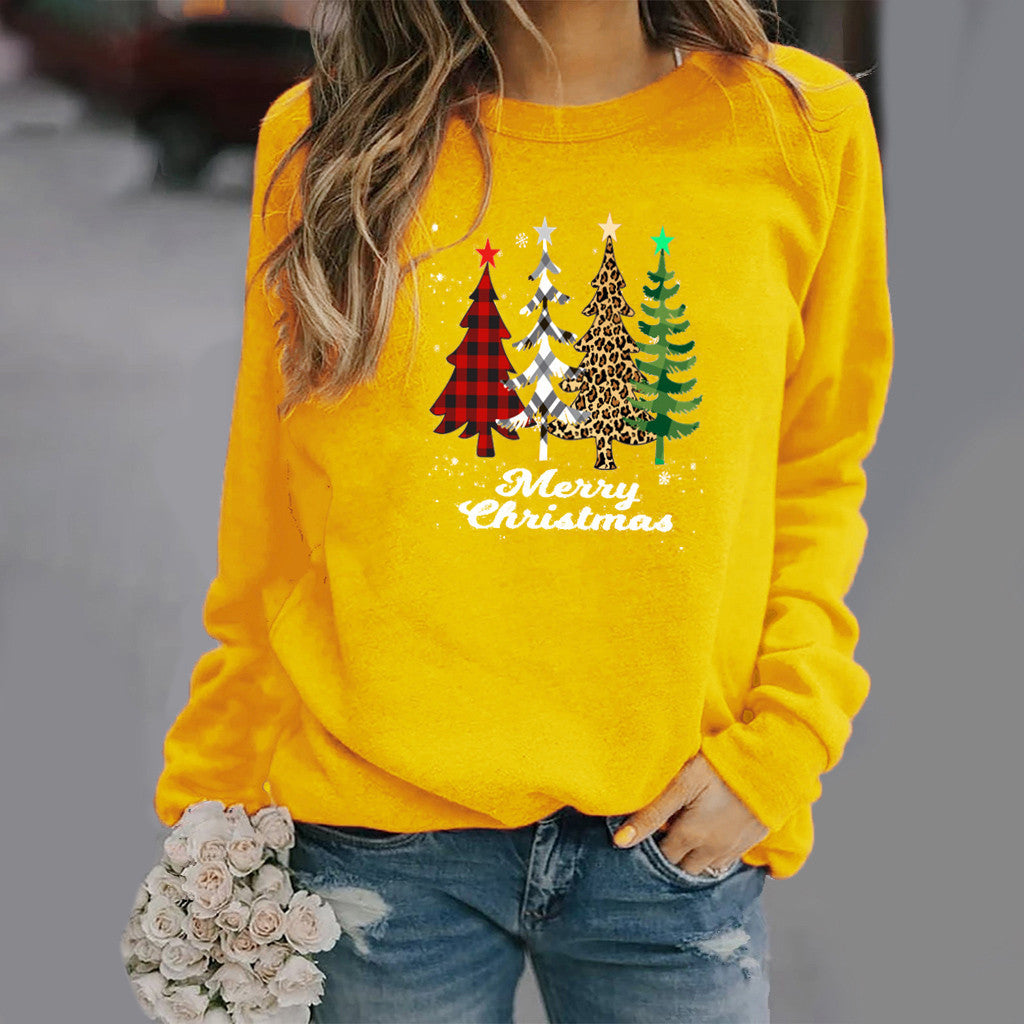 Pattern Printing Long Sleeve Crew Neck Sweater Female