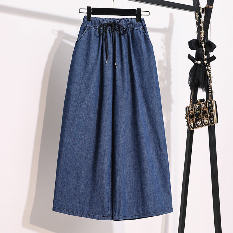 Lace-up tynde jeans med elastik i taljen til kvinder