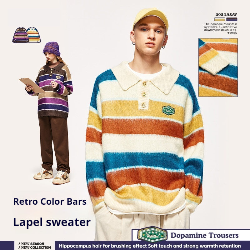 Autumn And Winter New Contrast Color Loose And Warm Knitwear Men's Top