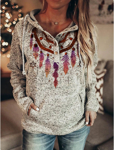 Autumn And Winter Gray Printing Women's Sweater